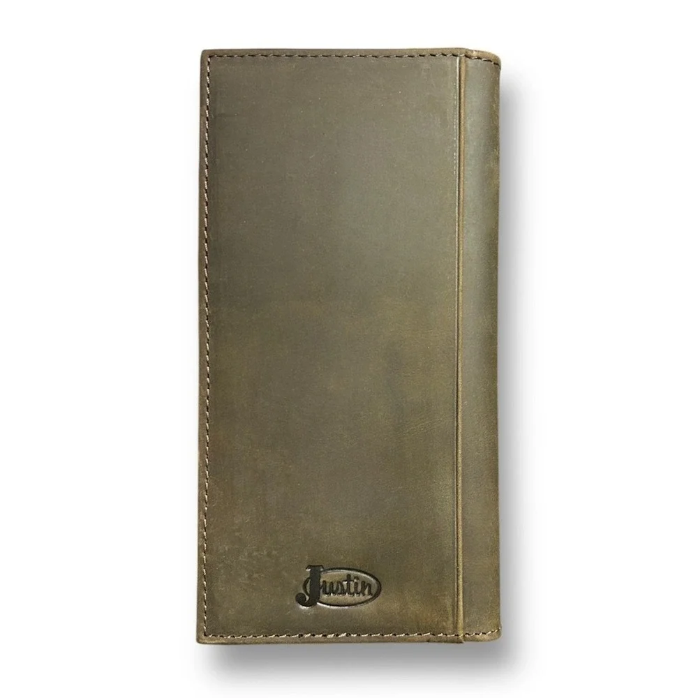 Justin Rodeo Wallet Brown Genuine Leather Tooled Western Stitch RFID Long Bifold